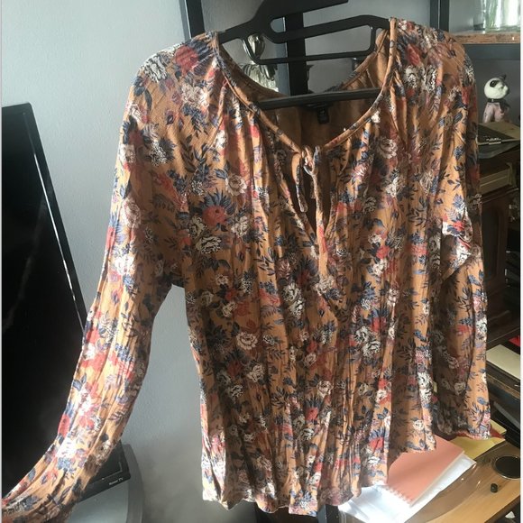 Lucky Brand Size S Woodblock Drop Needle Peasant top - Picture 3 of 4